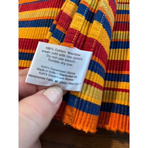Summer Living 13”x17” cloth orange blue yellow striped placemats and napkins - Picture 9 of 9